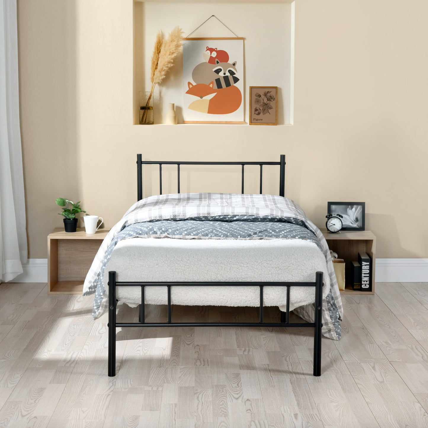 FetiNes Metal Single Bed Frame - Black