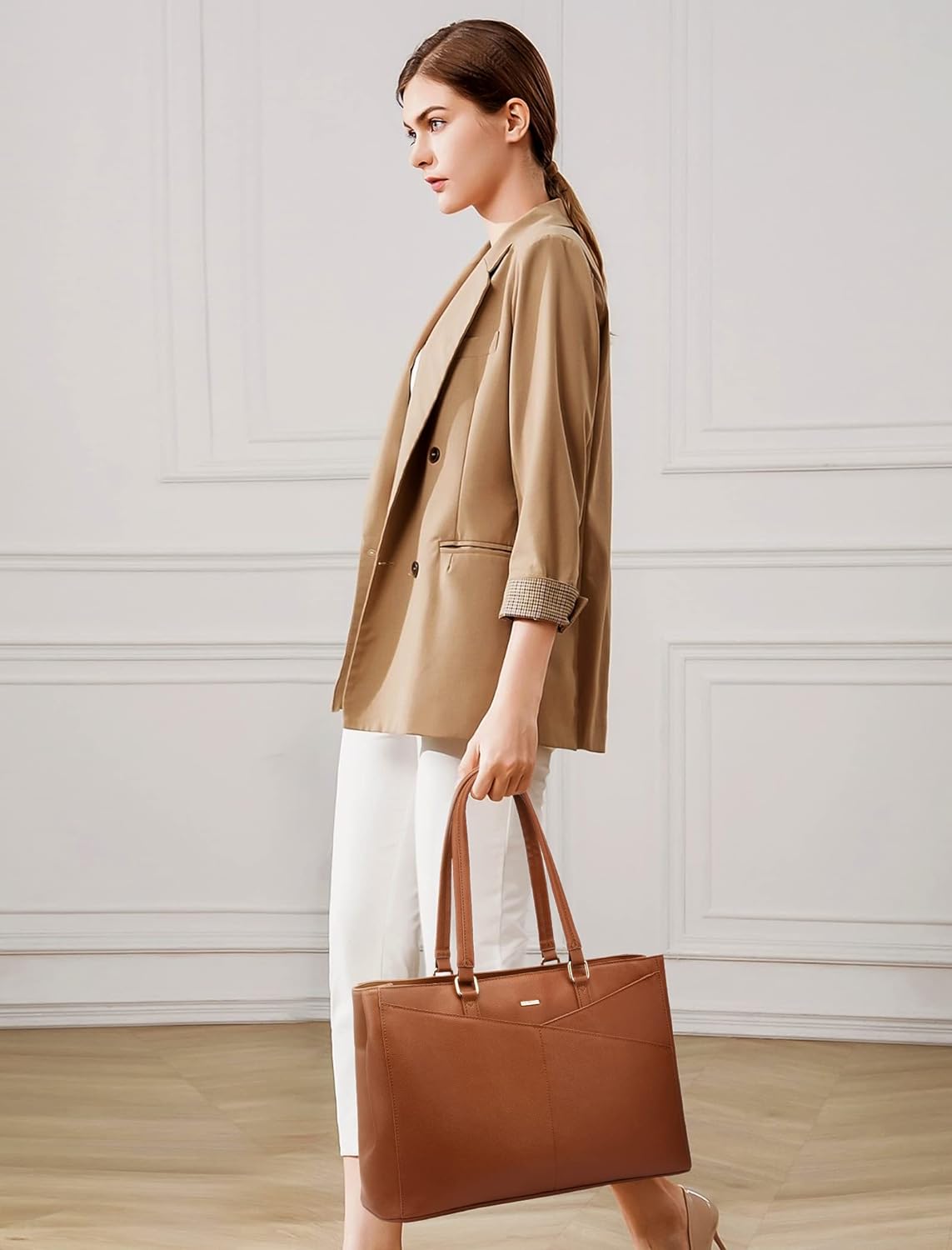 FETINES Women's Laptop Handbag 15.6 Inch Waterproof Leather Computer Bag Women's Business Office Work Bag Briefcase Brown