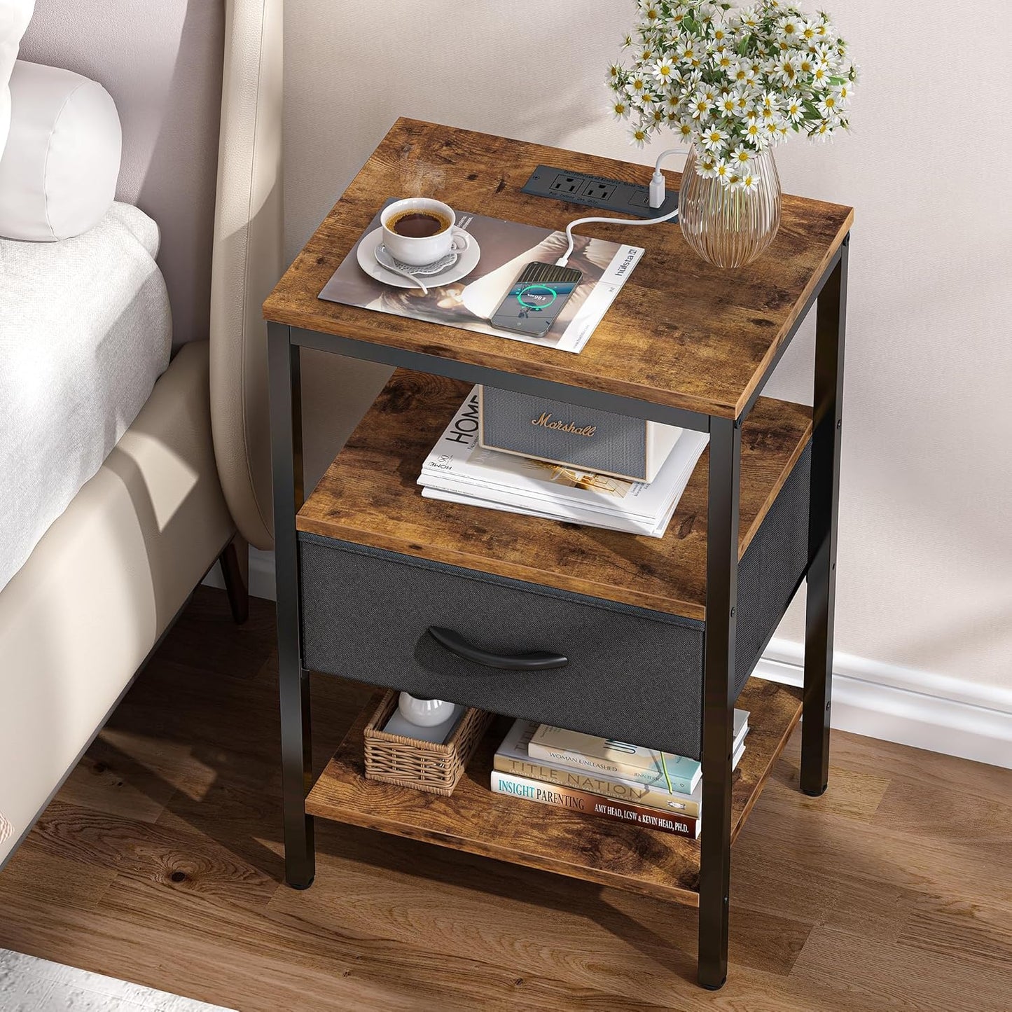 FetiNes Nightstand with Charging Station