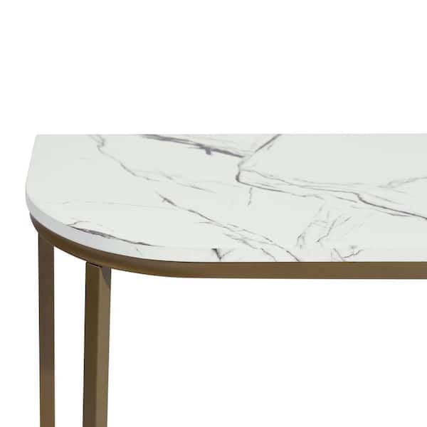 Set of 30, Adria Console Table 100cm - White Marble with Metal Leg