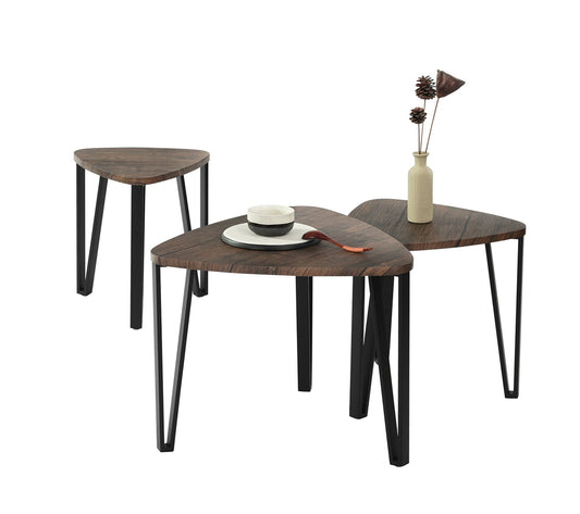 SeKauwhata 3Pcs Nesting Tables - Brown Mdf with Black Metal Leg