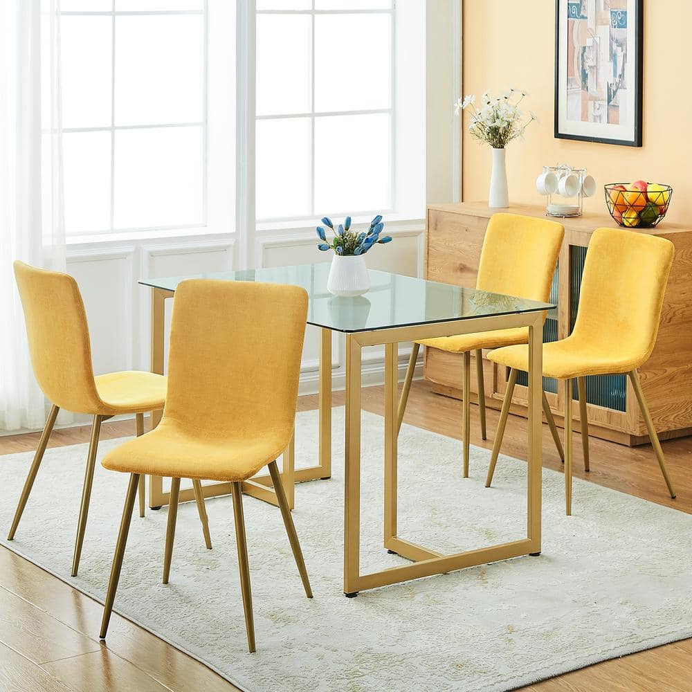 Set of 32, SCARGILL Dining Chair - Fabric Yellow with Golden Metal Leg