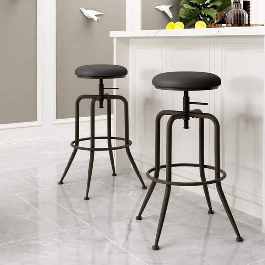 Set of 54, Ana 28.5-31.5 in. Adjustable Height Black Backless Metal Frame Swivel Industrial BarStool with PVC Seat