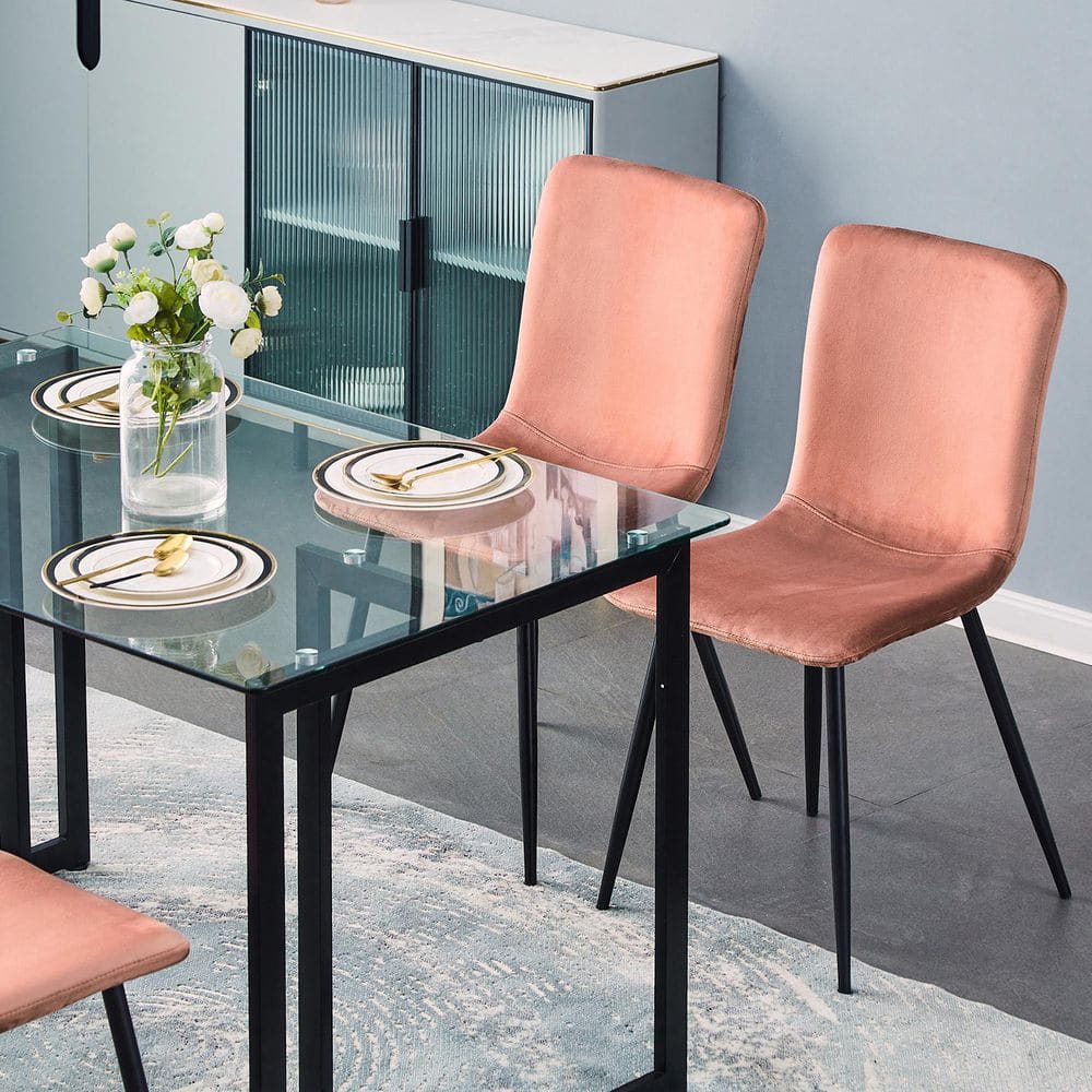 Set of 32, SCARGILL Dining Chair - Velvet Rose with Black Metal Leg