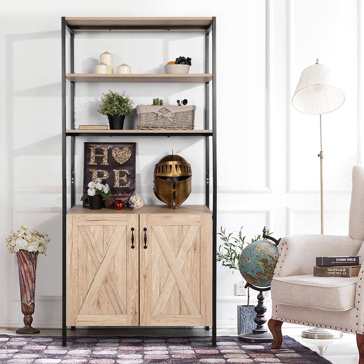 Set of 8, Bebou 70.9 in. Brown MDF Wood 3-Shelves Bookcase Cabinet