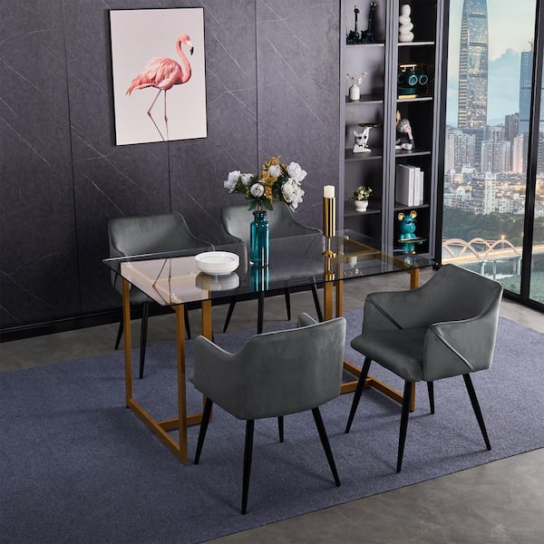 Set of 18, Aldridge Velvet Dining Chair - Grey with Black Metal Leg