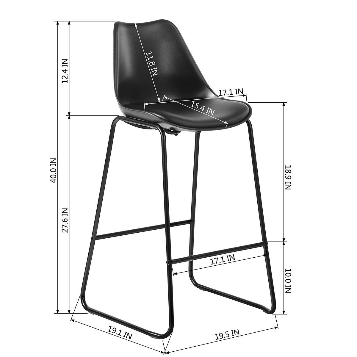 Russ 28 in. Black Low Back Metal Frame Bar Stool with Faux Leather Cushion Seat - Set of 2