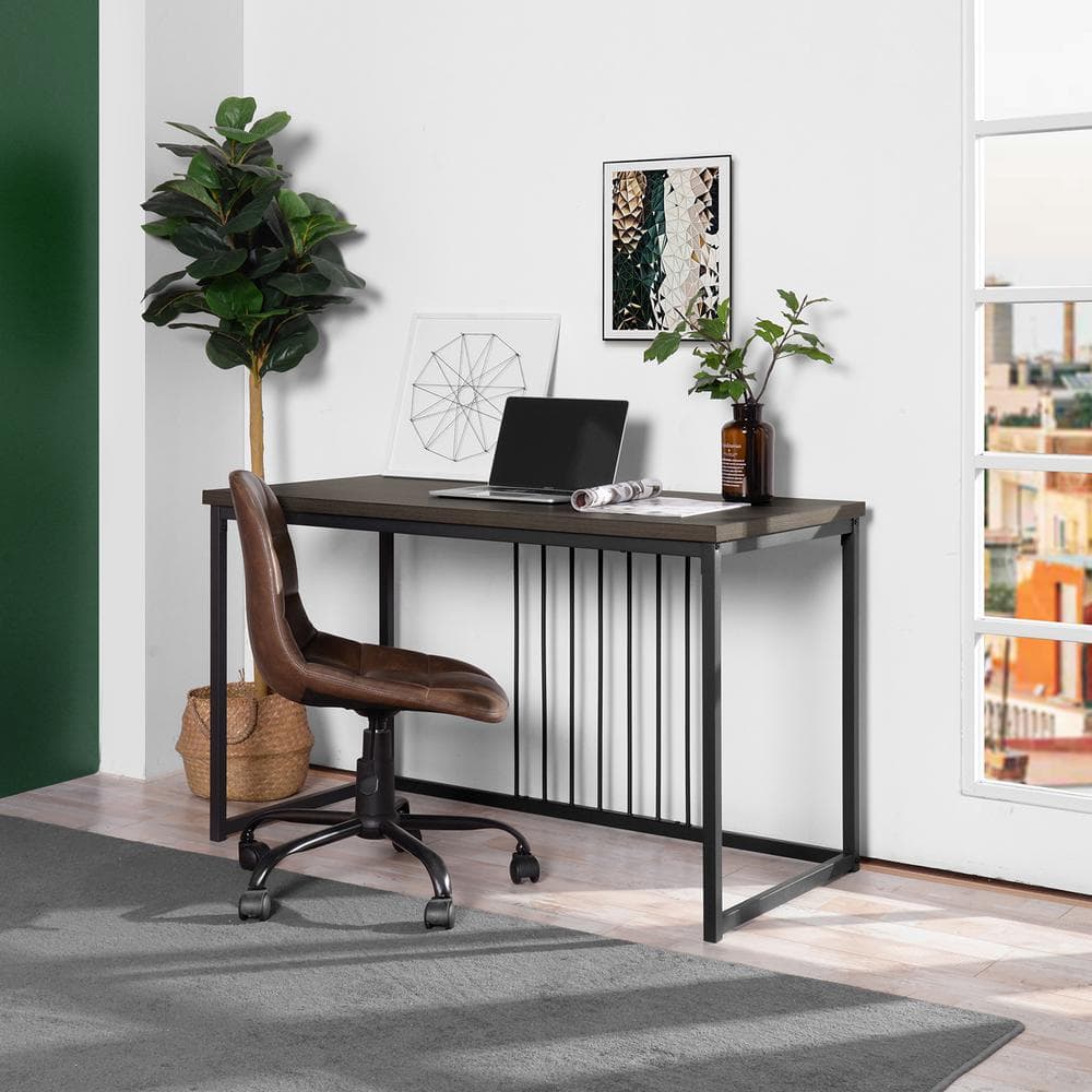 Set of 14, ZEN Computer Desk 47.2 in. W Brown Metal Frame MDF Wood