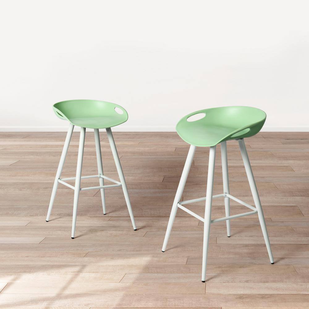 Fiyan 27.6 in. Lime Green Low Back Metal Legs Bar Height Bar Stools with PP Seat - set of 2