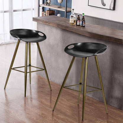 Fiyan 32.3 in. Bronze Metal Frame Low Back Retro Style Bar Stool with Black PP Seat - Set of 2