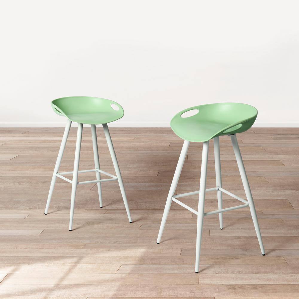 Set of 50, 27.6 in. Lime Green Low Back Metal Legs Bar Height Bar Stools with PP Seat