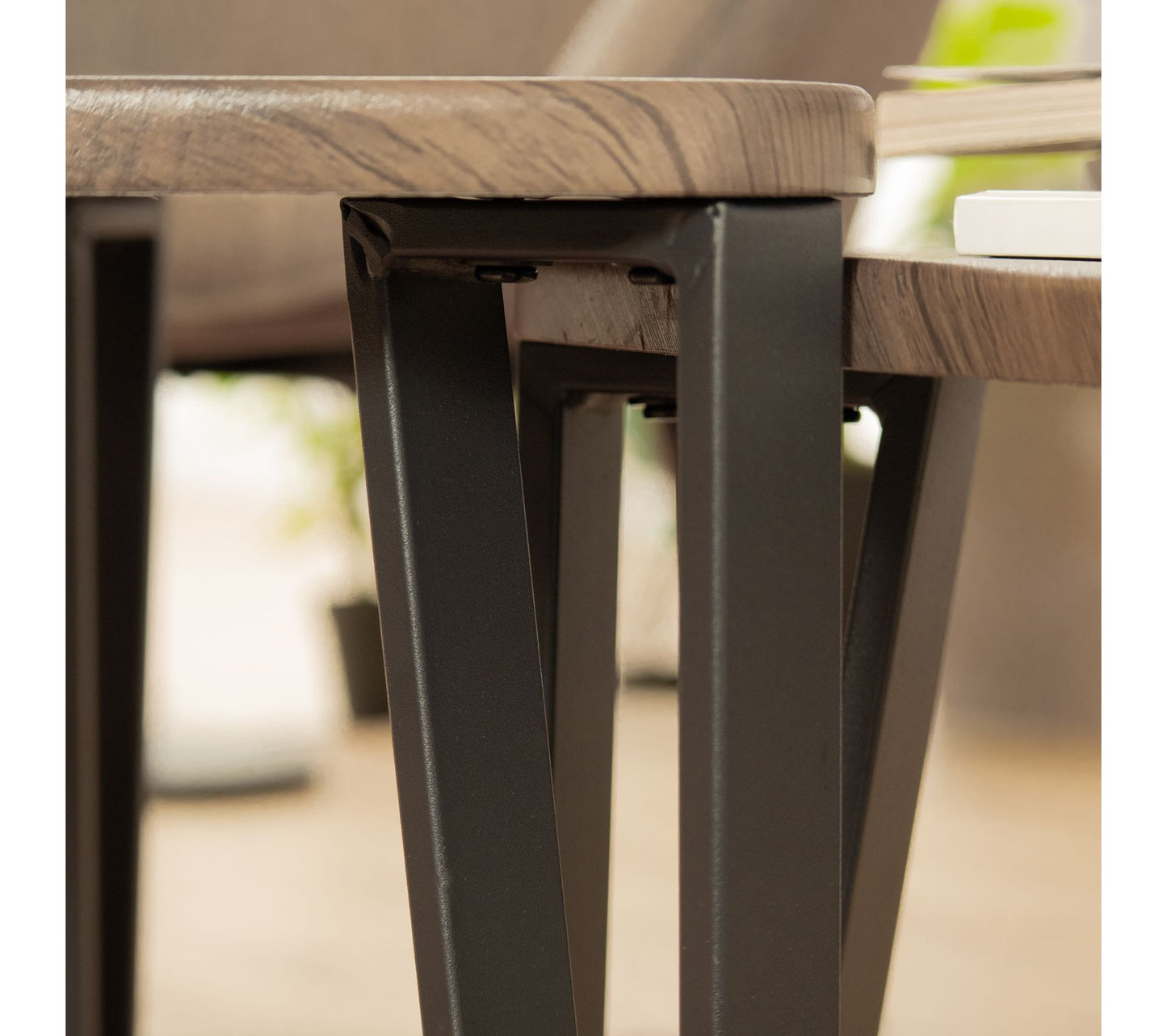 SeKauwhata 3Pcs Nesting Tables - Brown Mdf with Black Metal Leg