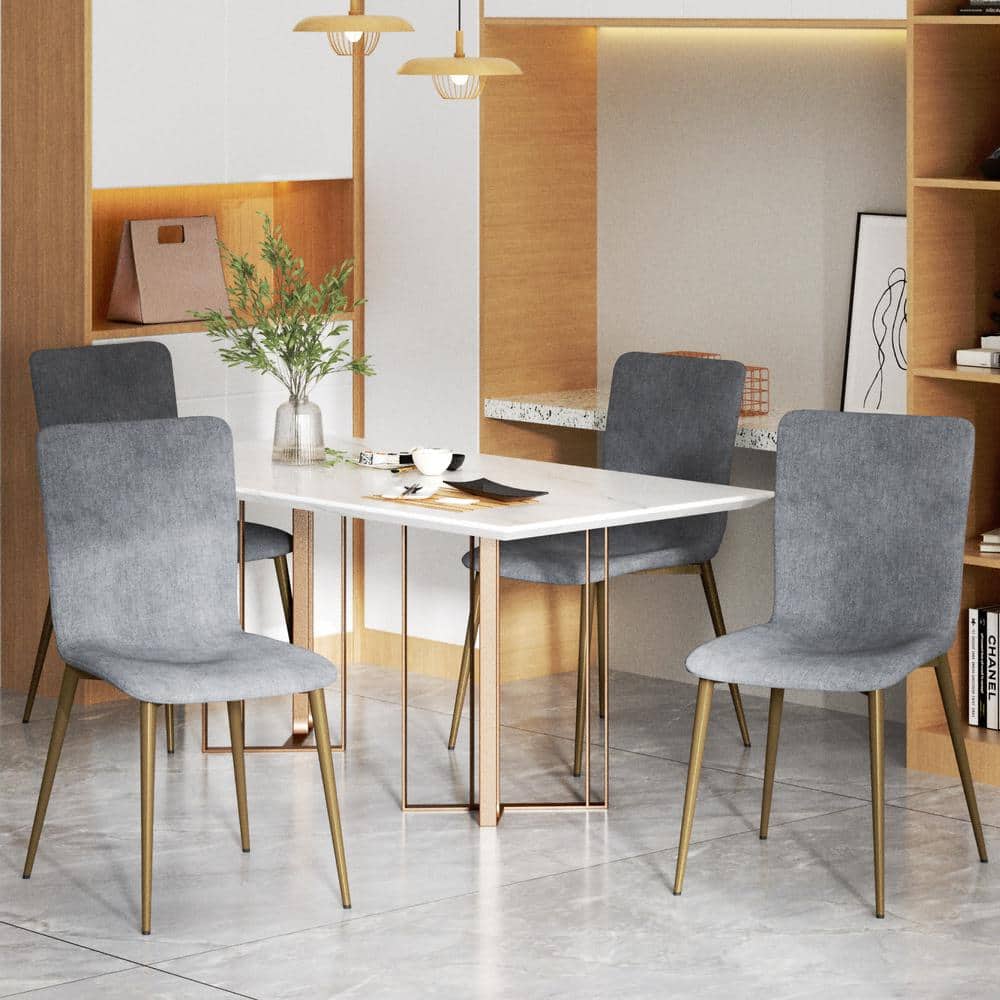Set of 32, SCARGILL Dining Chair - Fabric Dark Grey with Golden Metal Leg