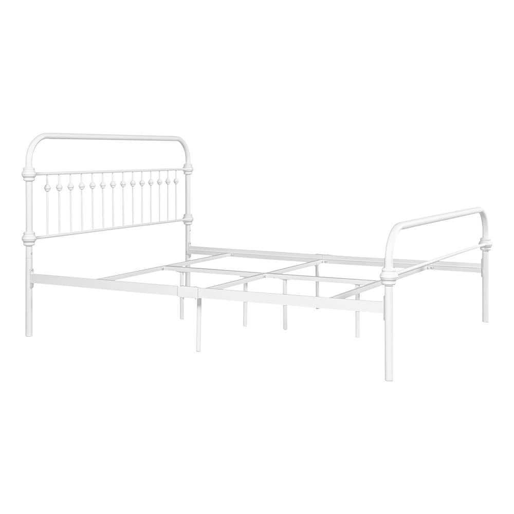 Gobert White Metal Standard Full Platform Bed Foundation with Headboard