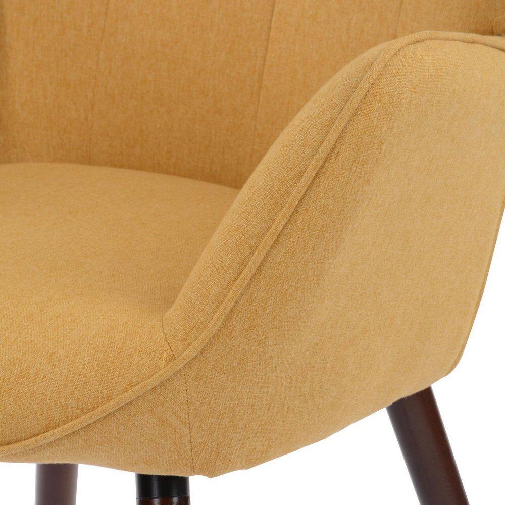 Kas Yellow Fabric Upholstered Tufted Armrest Wingback Arm Chair