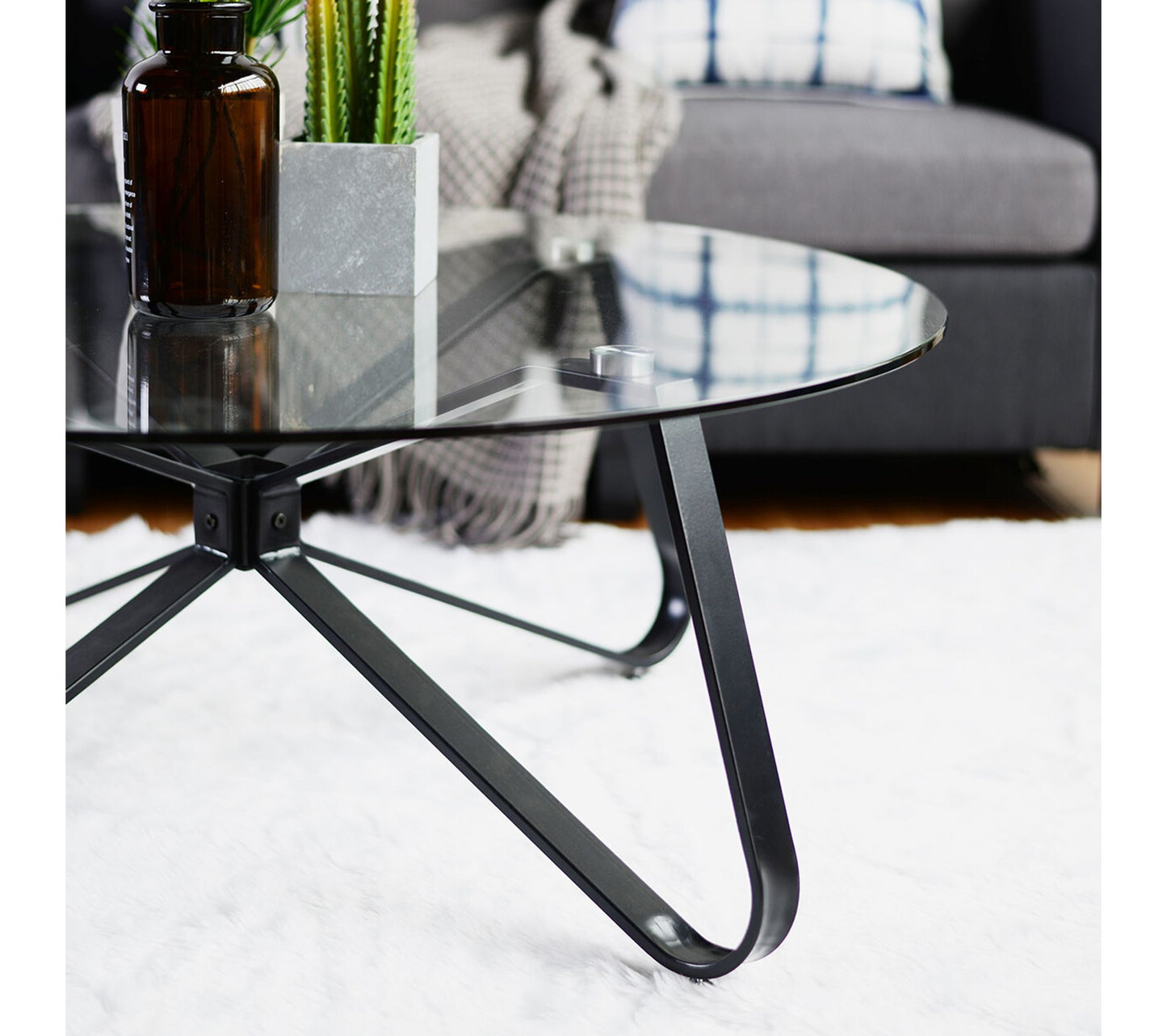 Set of 22, Konya Coffee Table 80cm - Glass with Black Metal Leg