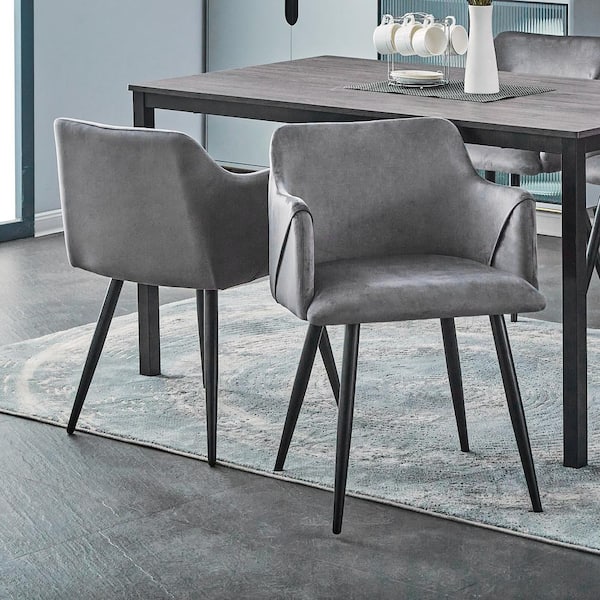 Set of 18, Aldridge Velvet Dining Chair - Grey with Black Metal Leg