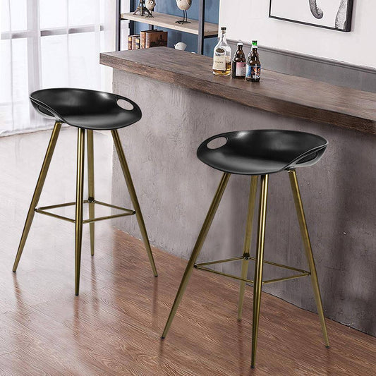 Set of 50, Fiyan 32.3 in. Bronze Metal Frame Low Back Retro Style Bar Stool with Black PP Seat