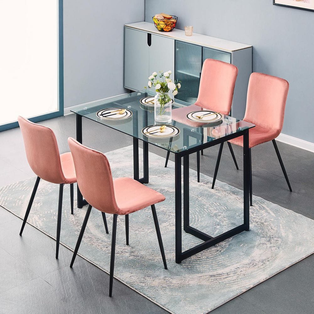 Set of 32, SCARGILL Dining Chair - Velvet Rose with Black Metal Leg
