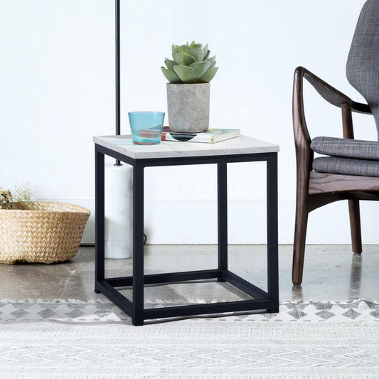 Set of 47, Facto 13.8 in. White Marble MDF End Table