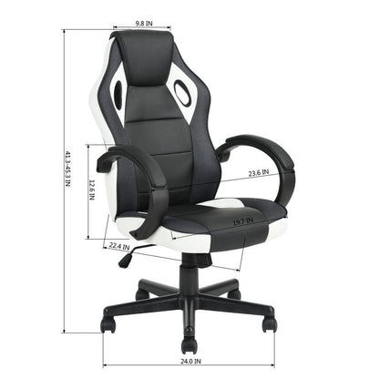 Tunney White Faux Leather Upholstered Swivel Gaming Chair Office Chair Task Chair with Adjustable Height
