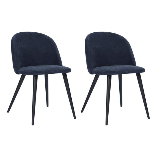 Set of 2, Zomba Dining Chair - Velvet Blue with Black Paintting Leg