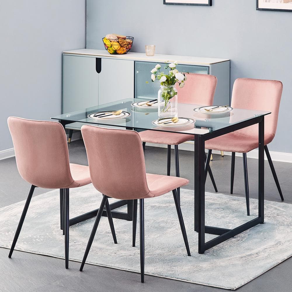 Set of 4, SCARGILL Dining Chair - Velvet Rose with Black Metal Leg