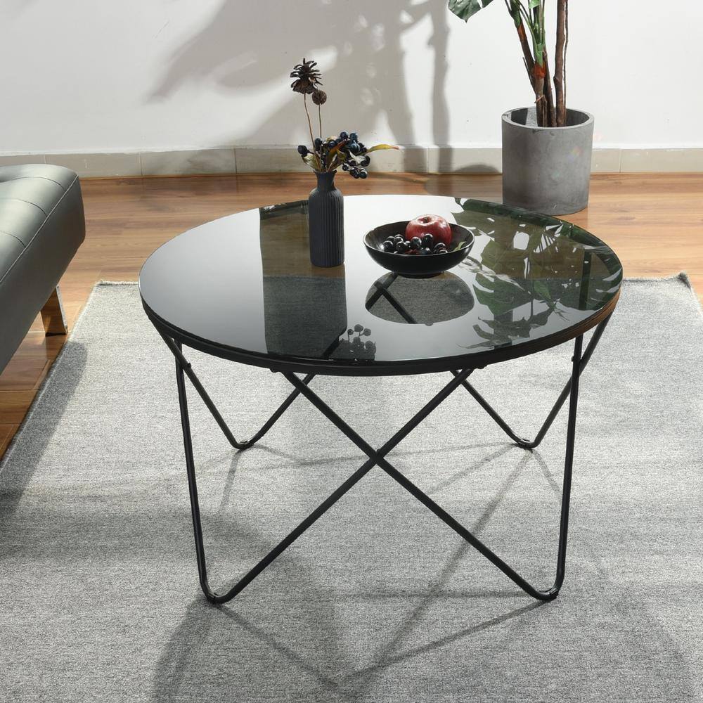 Canales 31.5 in. Black Round Glass Coffee Table