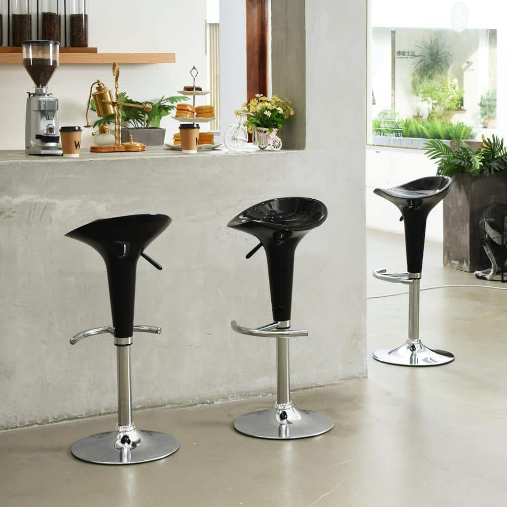 Set of 26, Baer 26 in. Swivel Adjustable Height Black Metal Frame Bar Stool with PP Seat