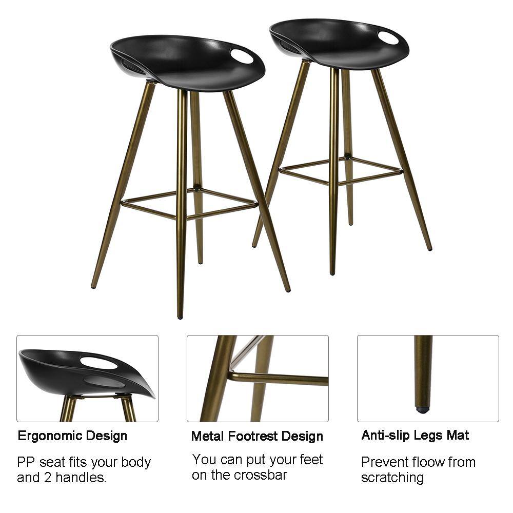 Fiyan 32.3 in. Bronze Metal Frame Low Back Retro Style Bar Stool with Black PP Seat - Set of 2
