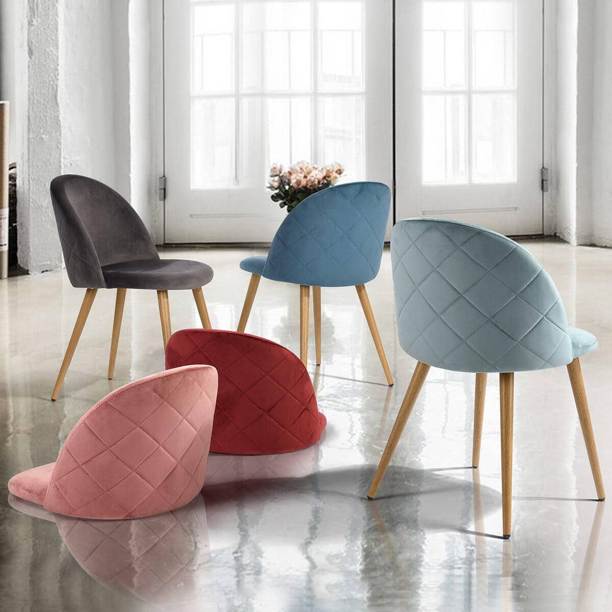 Set of 24, Zomba Dining Chair - Velvet Grey with Metal Leg