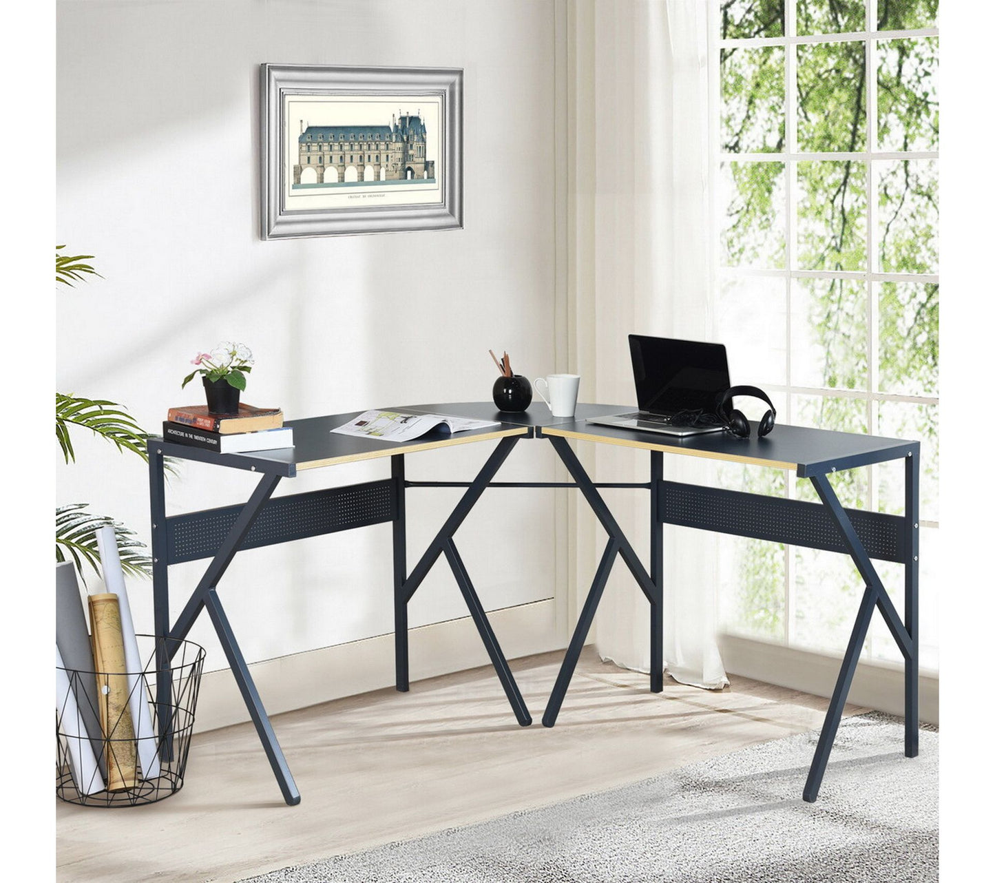 Set of 21, L-Shaped Desk 125cm - Grey Mdf with Metal Leg