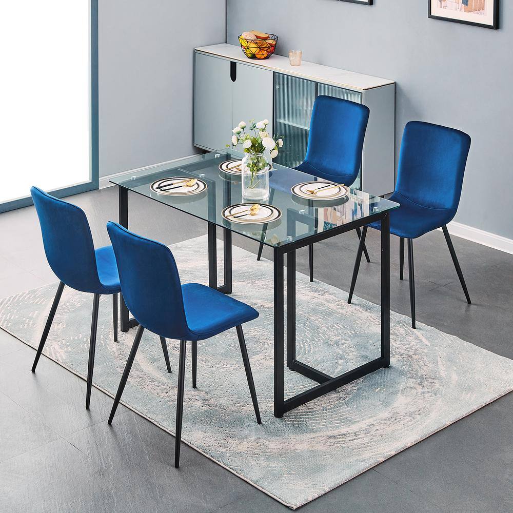 Set of 32, SCARGILL Dining Chair - Velvet Blue with Black Metal Leg