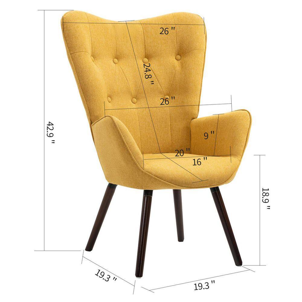 Kas Yellow Fabric Upholstered Tufted Armrest Wingback Arm Chair