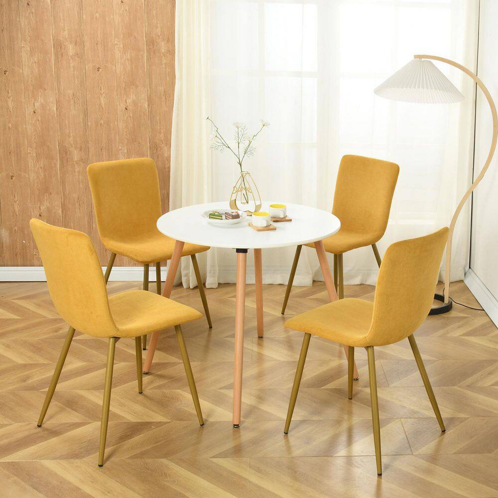 Set of 32, SCARGILL Dining Chair - Fabric Yellow with Golden Metal Leg