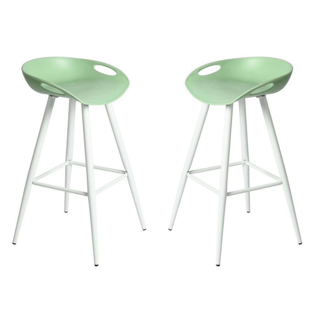 Set of 50, 27.6 in. Lime Green Low Back Metal Legs Bar Height Bar Stools with PP Seat