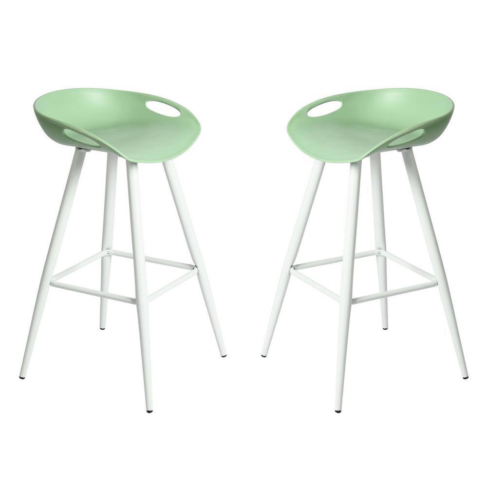 Set of 50, 27.6 in. Lime Green Low Back Metal Legs Bar Height Bar Stools with PP Seat