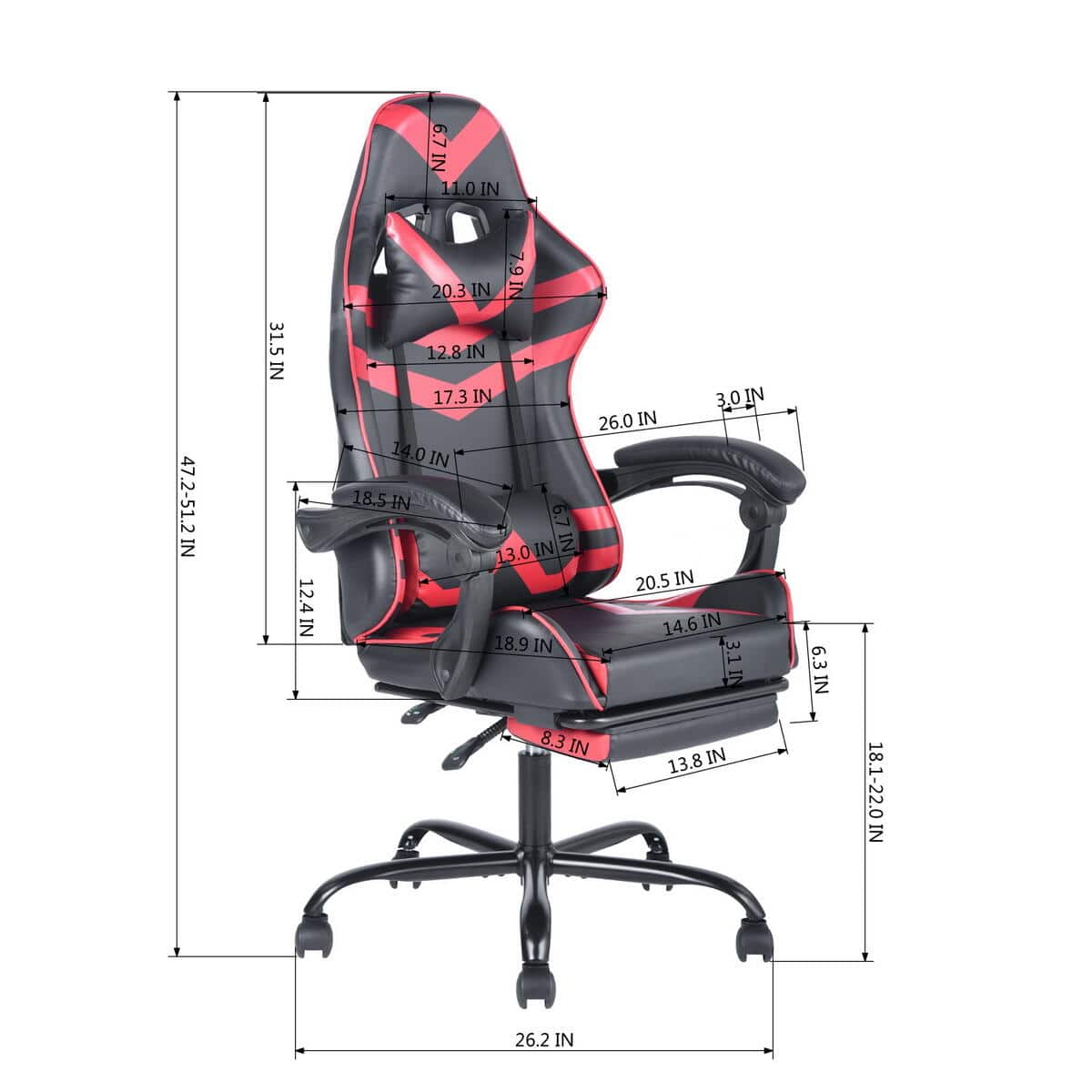 Attic Black Red Ergonomic Video Gaming Chair