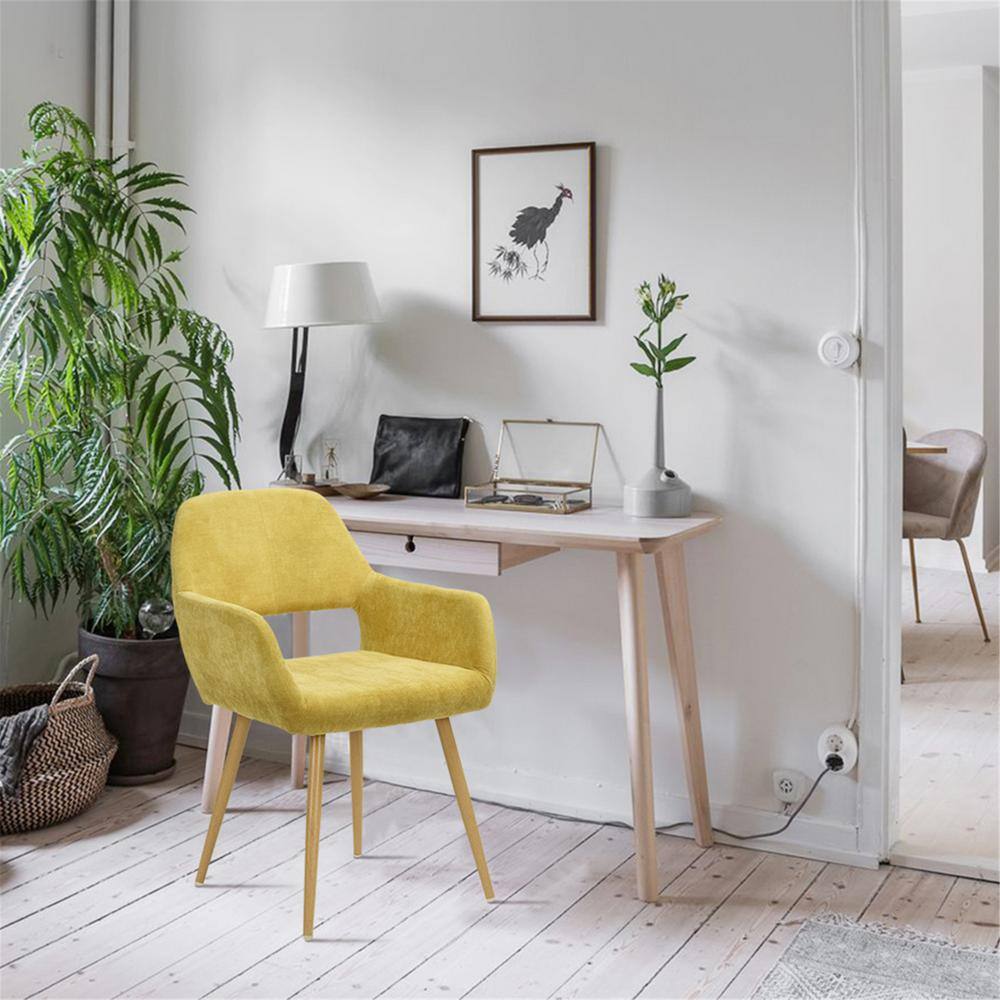 Set of 11, CROMWELL Dining Chair - Velvet Yellow with Metal Leg