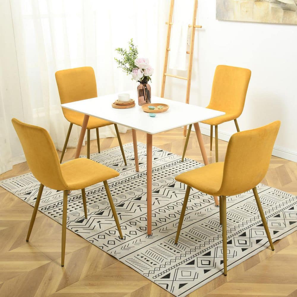 Set of 32, SCARGILL Dining Chair - Fabric Yellow with Golden Metal Leg