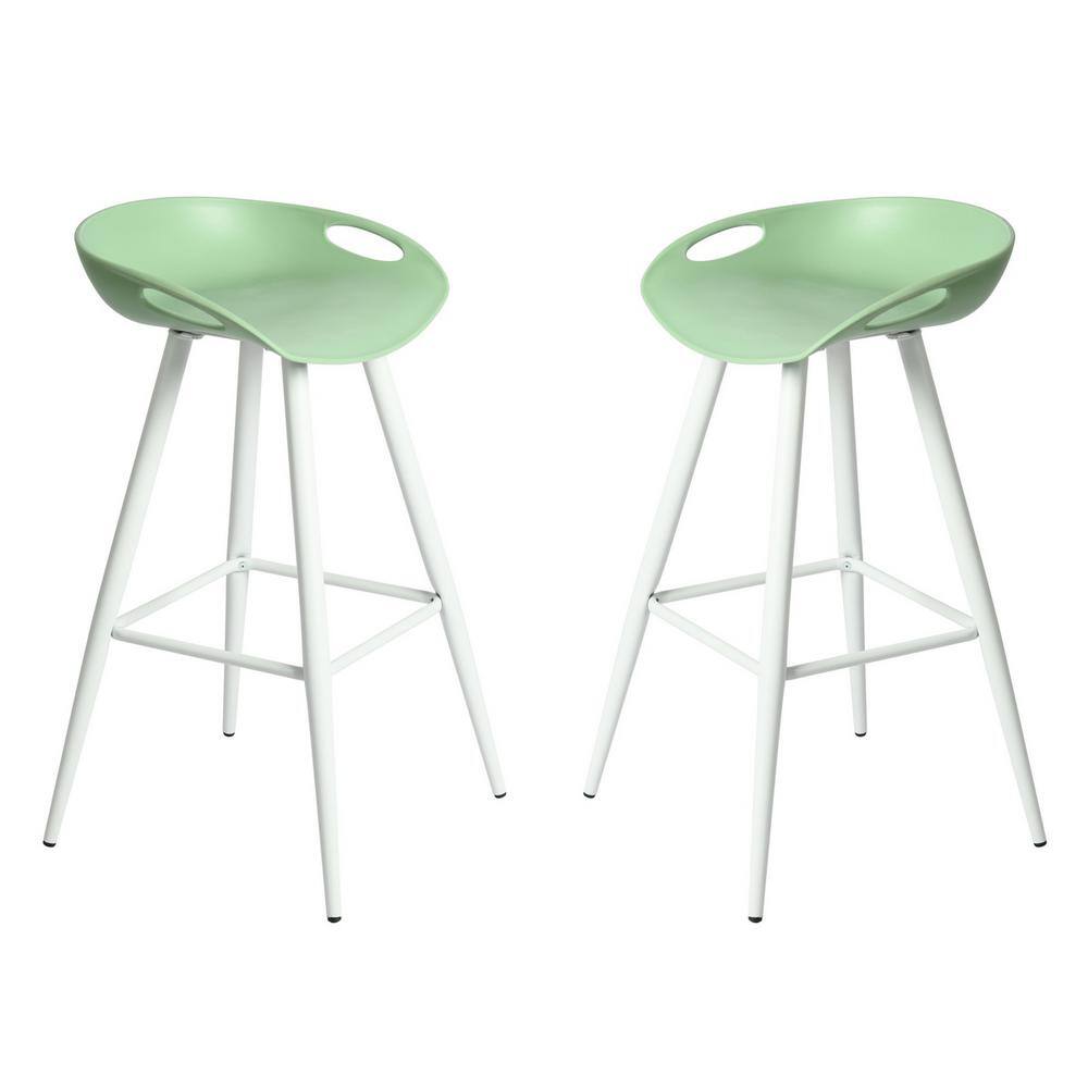 Fiyan 27.6 in. Lime Green Low Back Metal Legs Bar Height Bar Stools with PP Seat - set of 2