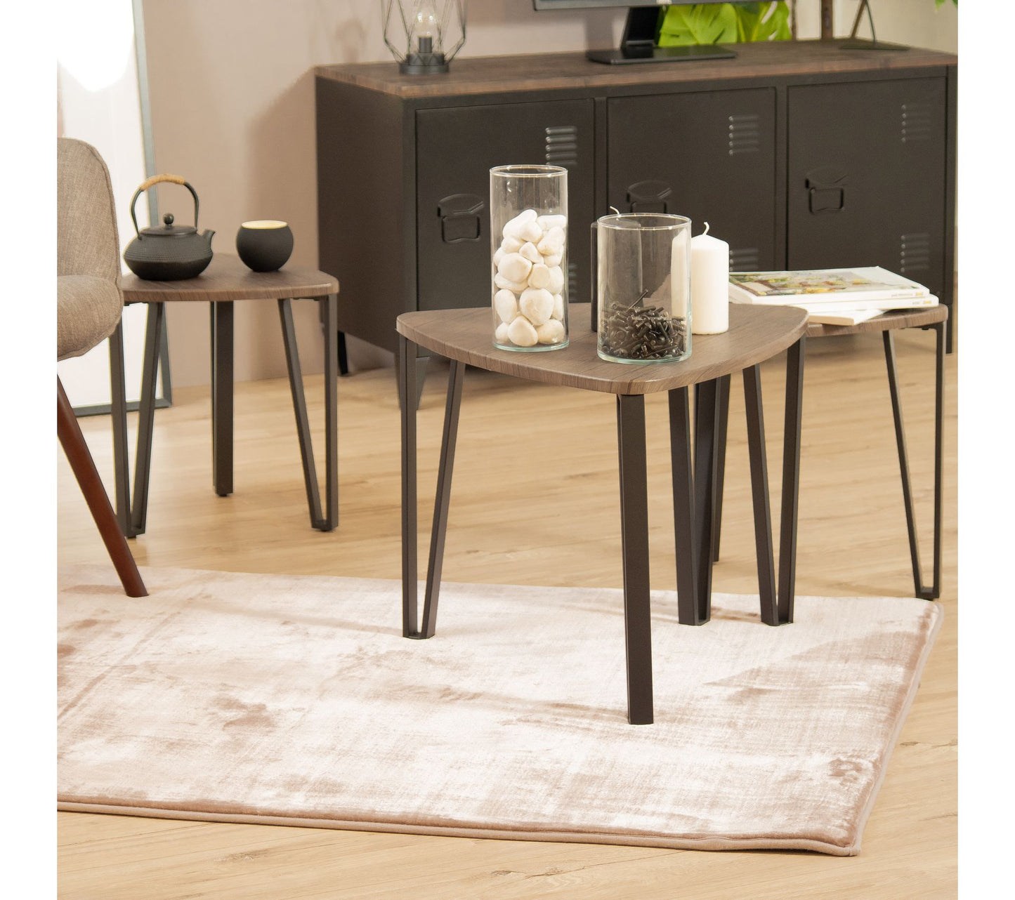 SeKauwhata 3Pcs Nesting Tables - Brown Mdf with Black Metal Leg