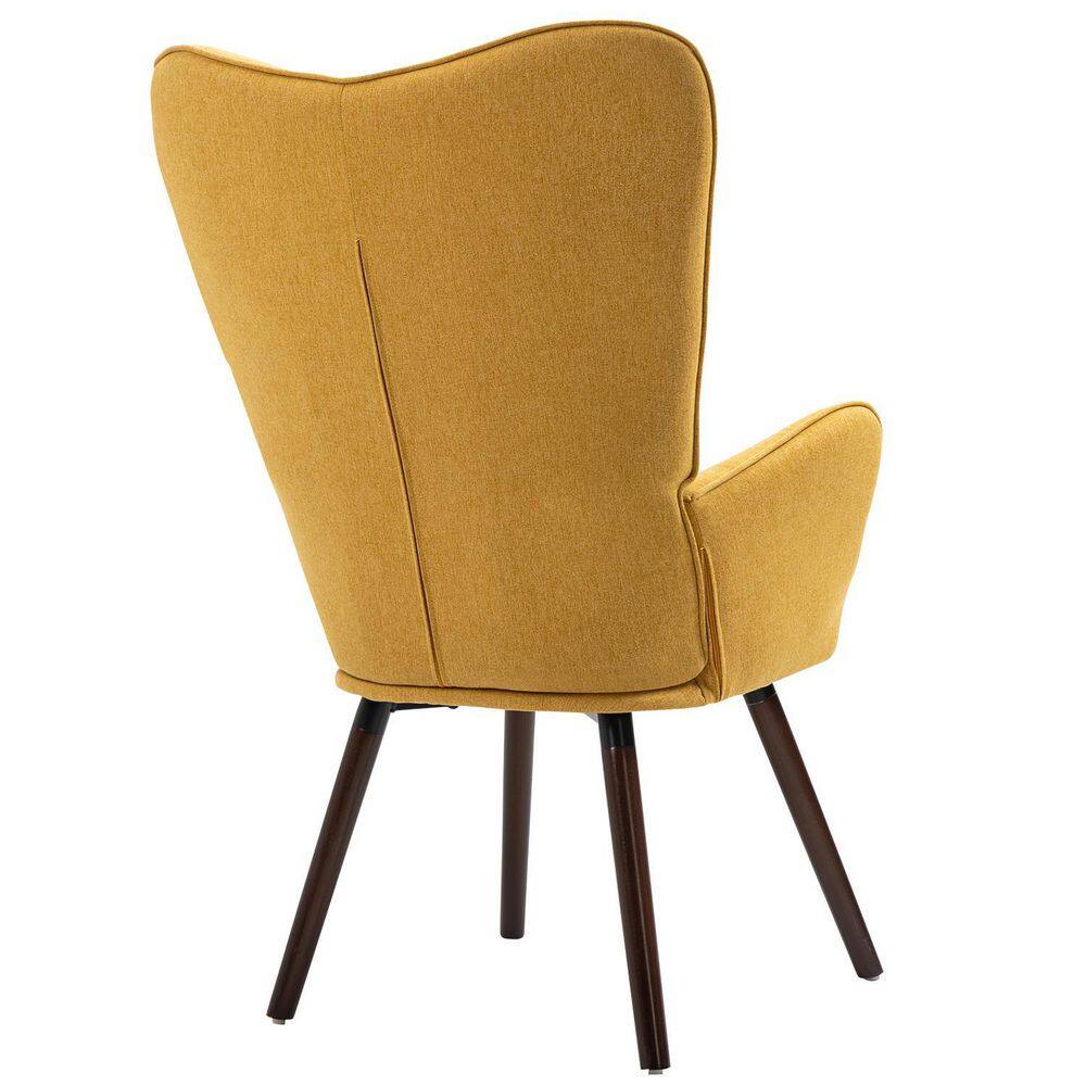 Kas Yellow Fabric Upholstered Tufted Armrest Wingback Arm Chair