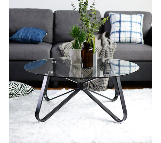 Set of 22, Konya Coffee Table 80cm - Glass with Black Metal Leg