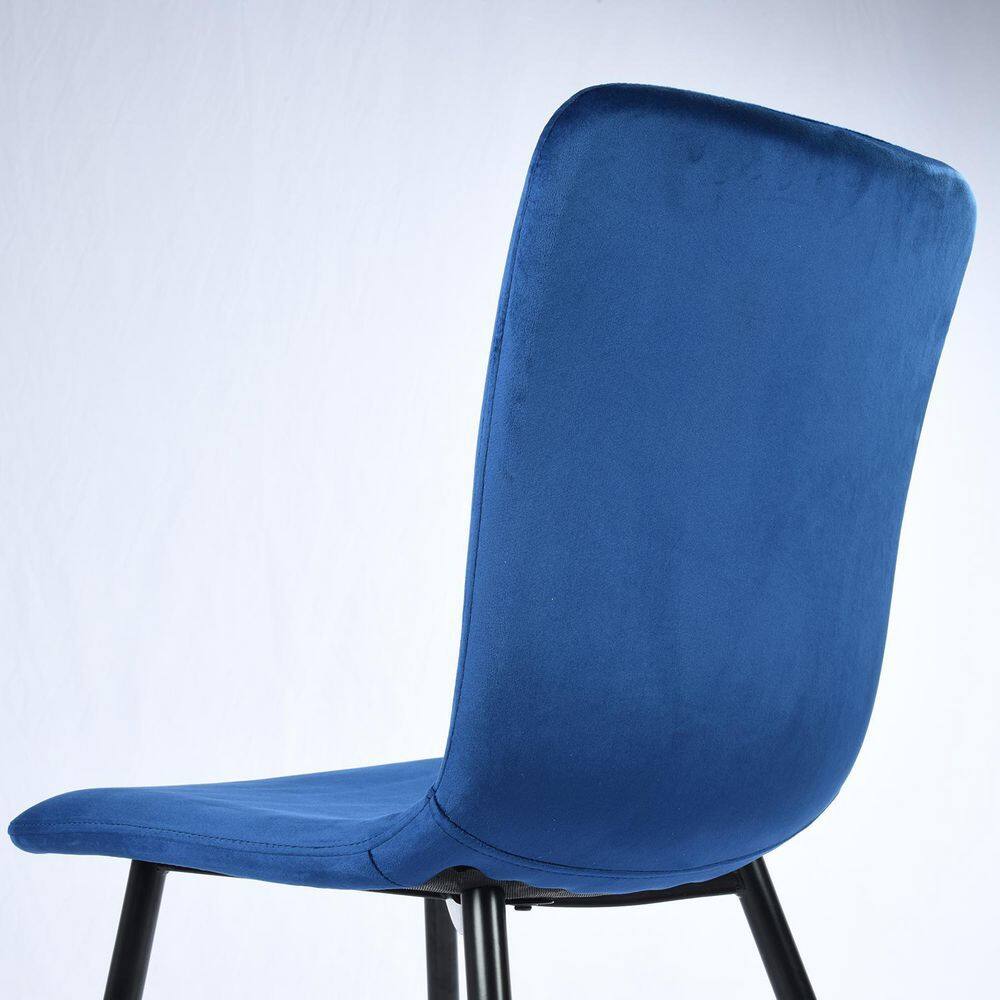 Set of 4, SCARGILL Dining Chair - Velvet Blue with Black Metal Leg