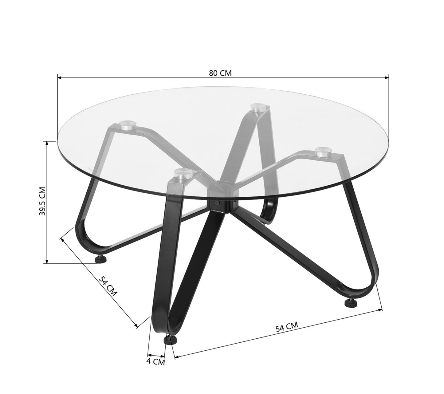 Set of 22, Konya Coffee Table 80cm - Glass with Black Metal Leg
