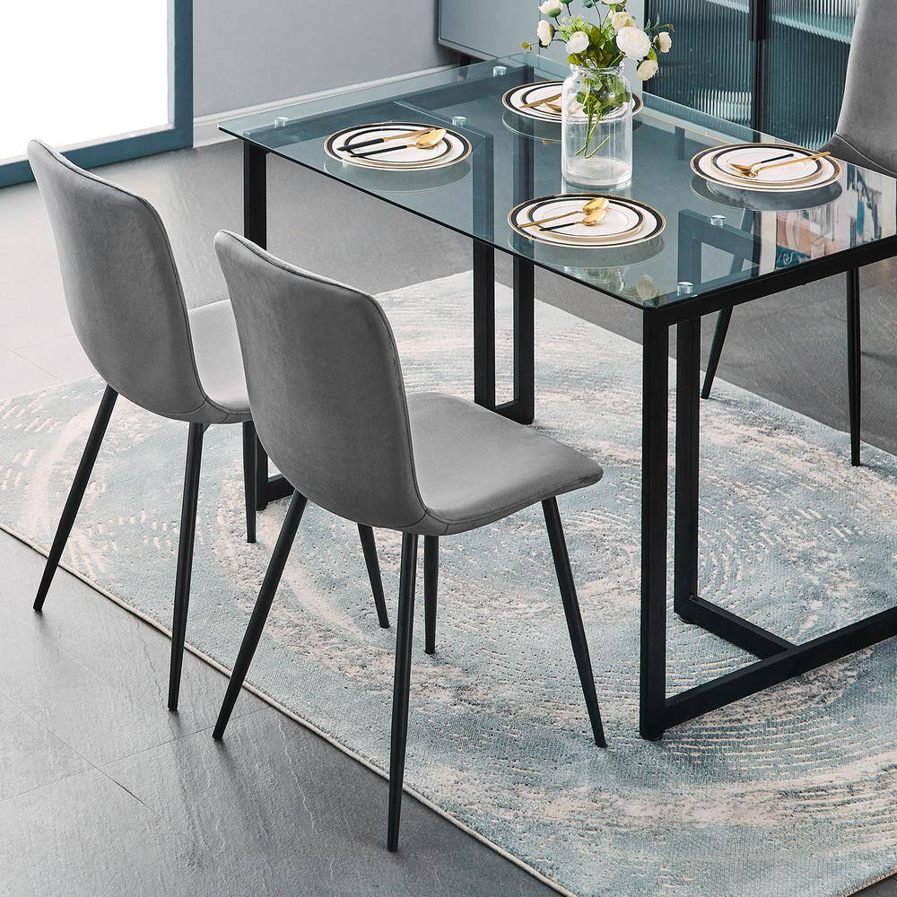 Set of 32, SCARGILL Dining Chair - Velvet Grey with Black Metal Leg