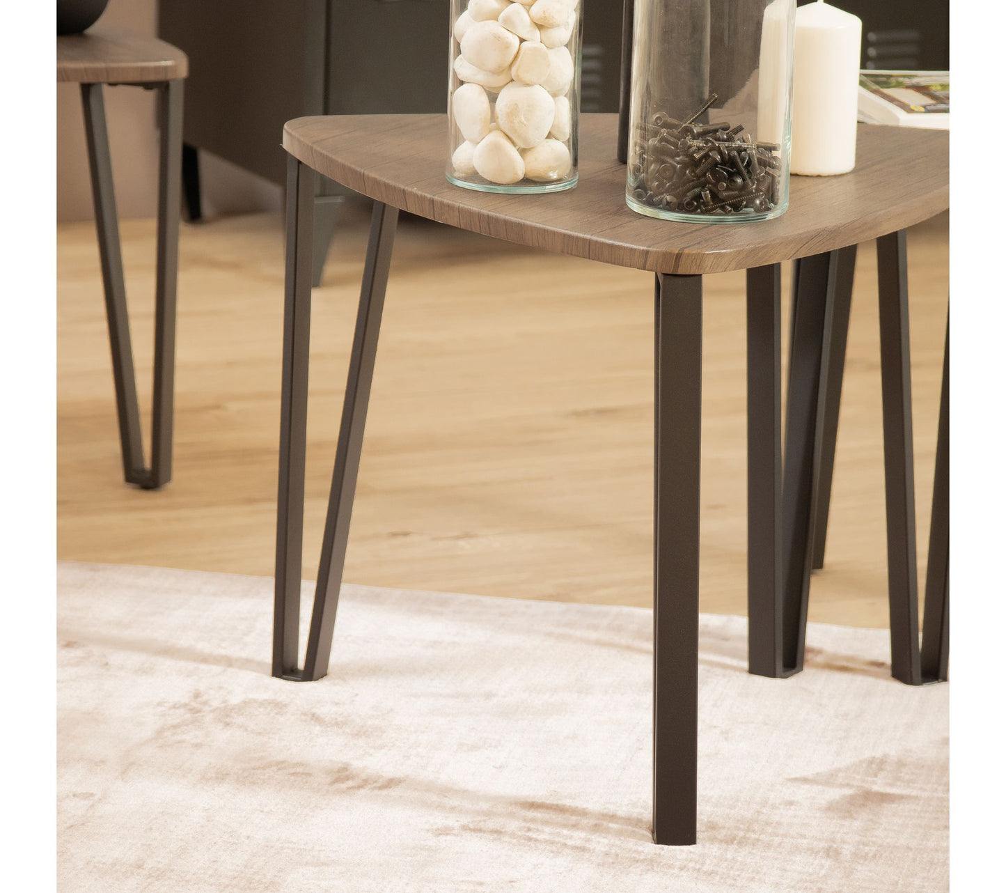 SeKauwhata 3Pcs Nesting Tables - Brown Mdf with Black Metal Leg