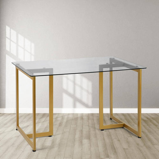 Set of 12, SLIP 47 in. Tempered Glass Top Slip Gold Base Elegant Dining Table