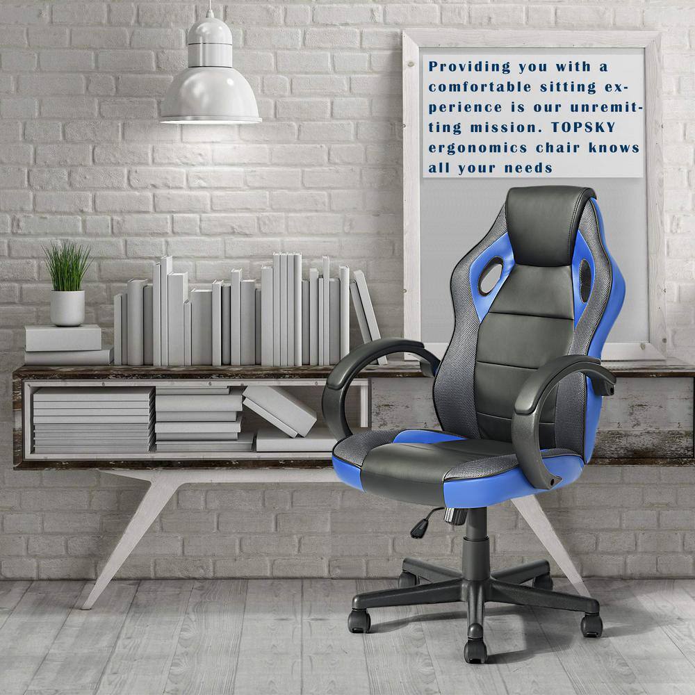 Tunney Blue Faux Leather Upholstered Swivel Gaming Chair Office Chair Task Chair with Adjustable Height